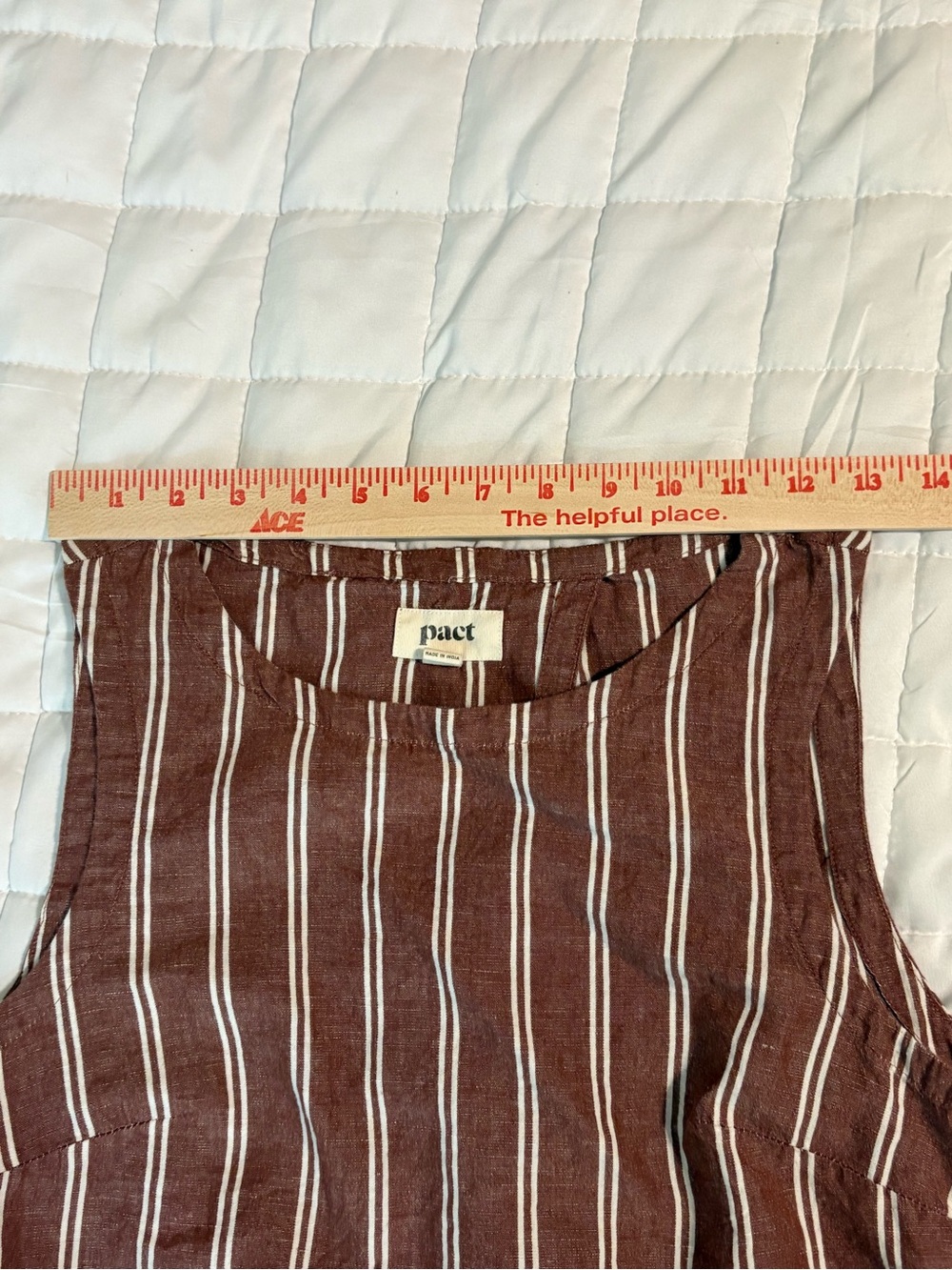 Pact Brown and White Striped Sleeveless Linen-Blend Shorts med and top is small - Picture 10 of 16